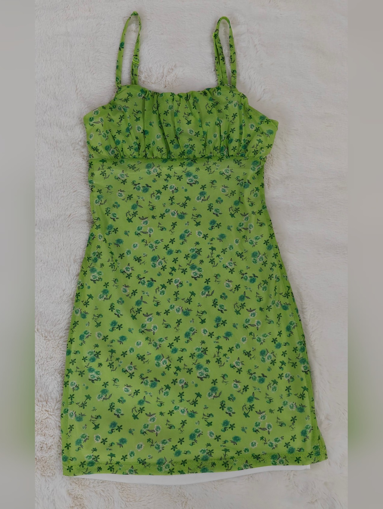 Lime Green Floral Spaghetti Strap Dress